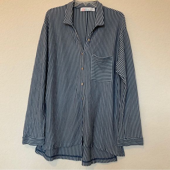 Free People FP Beach Oversized Striped Shirt Long Sleeve Button Up Relaxed Top M - Picture 3 of 14